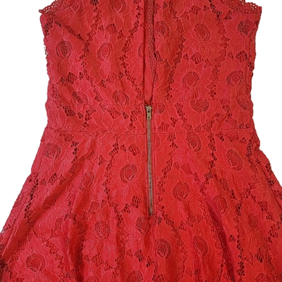 Womens M Material Girl Coral Red Lace Embroidered Sleeveless Coquette Mini Dress - Picture 5 of 7